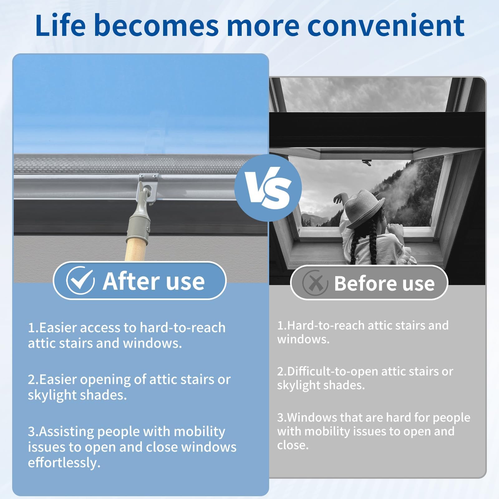 Dachboden Haken Stange - 5-teilige Edelstahl-Ziehstange Für Dachfenster & Bodentreppen