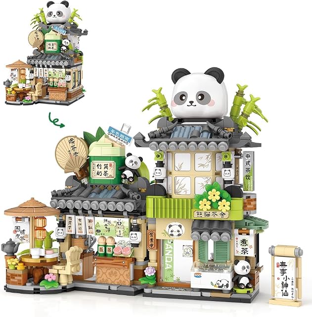 City Tea Shop Building Blocks Set, 860pcs Mini Bricks Construction House Toy Street View Building Blocks Toys for Boys Girls
