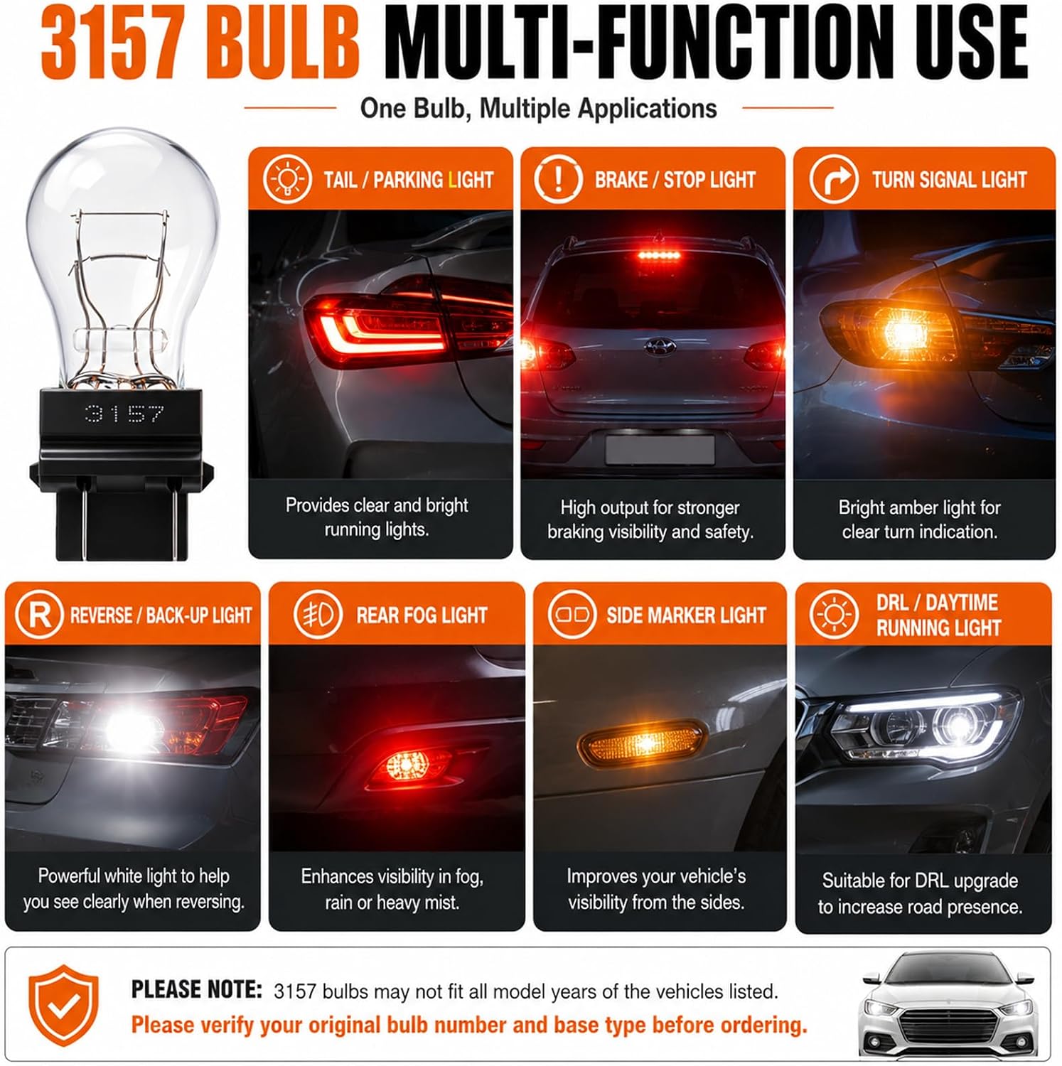 3157 Bulb,3157 4157 Bulbs 12V Brake Tail Turn Signal DRL Lights, P27/7W Bulbs Compatible with F150 Ranger Edge Focus Altima Silverado Wrangler Grand Cherokee Compass,2Pack.