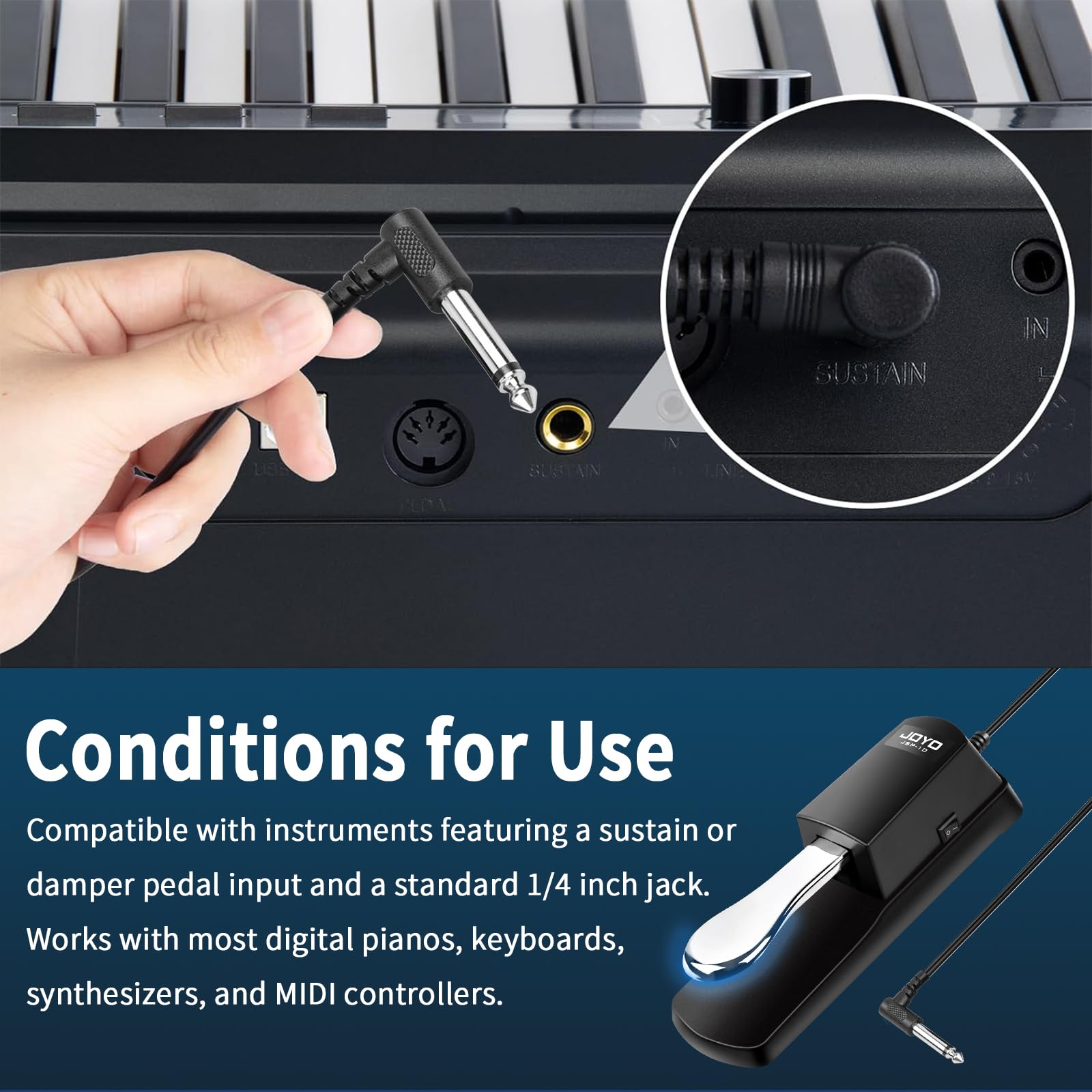 JOYO Sustain Pedal for Keyboard Piano Universal Metal Foot Controller with Polarity Switch 5ft Cable for Digital electric Piano MIDI Synthesizer (SP-10) : Musical Instruments