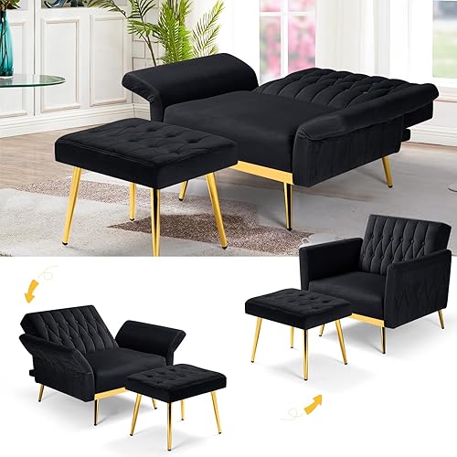 Miniatura 103 de Silla decorativa de terciopelo con reposabrazos y respaldo ajustables, sillón reclinable con botones, sillón reclinable individual con otomana y una