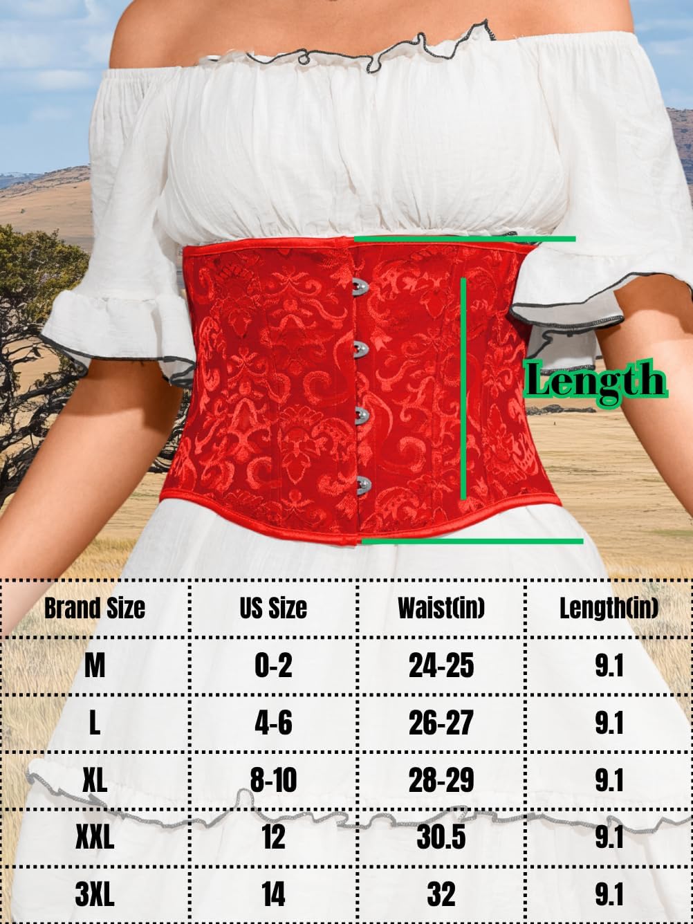 Women's Jacquard Underbust Corset Belt Fit Sizes 0-14, Vintage Waist Cincher for Renaissance & Daily Cosplay - Image 5