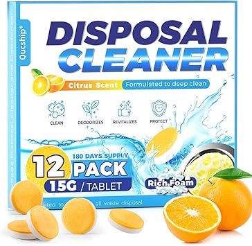 Garbage Disposal Cleaner Tablets - 12 Pack, XXL Foaming Disposal Cleaner - Powerful Deep Cleaning & Grease Remover, Septic Safe Kitchen Sink Drain Care for Maintenance