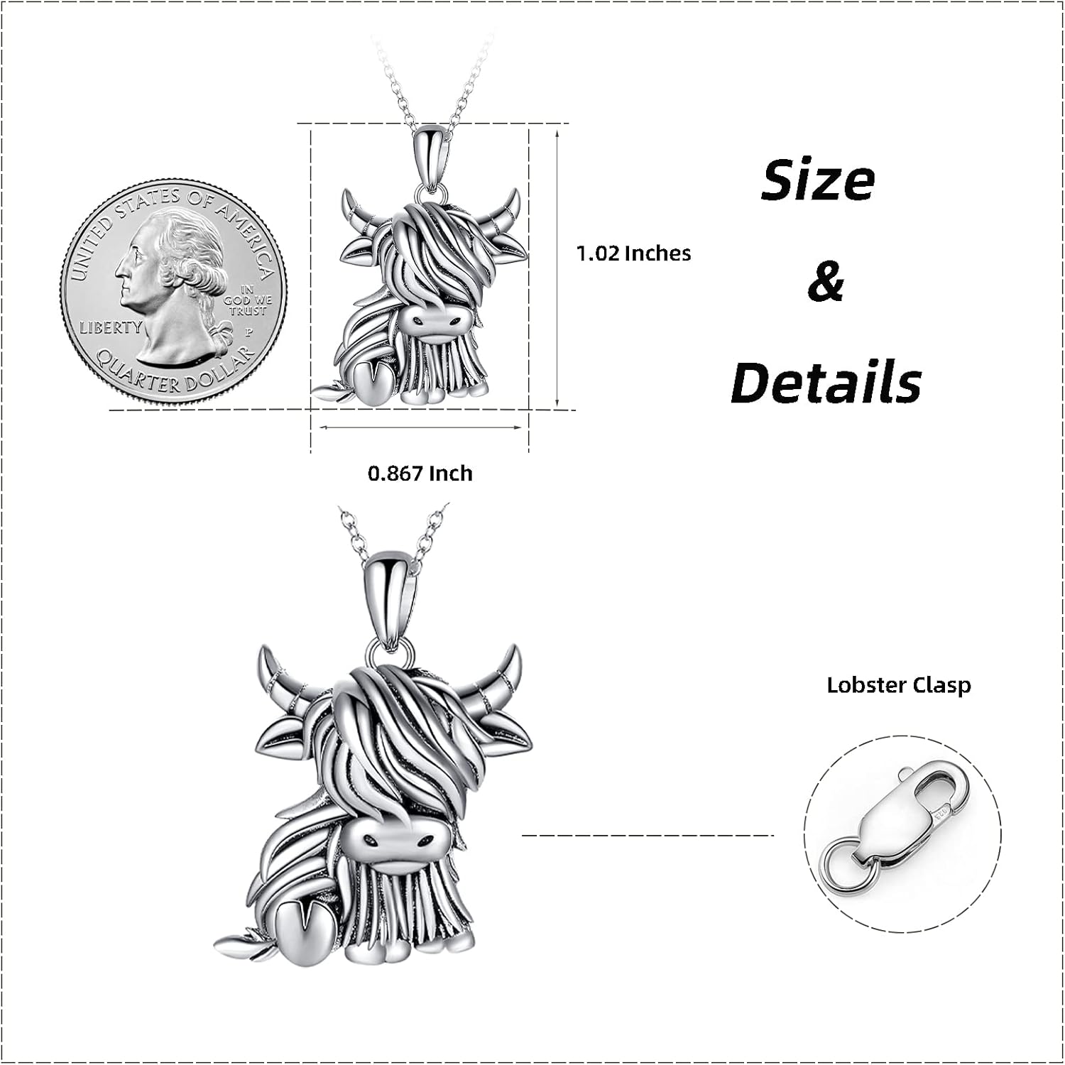 Cow and Highland Cow Necklace Sterling Silver S925 Jewelry Italian Horn Pendant for Women - Image 6