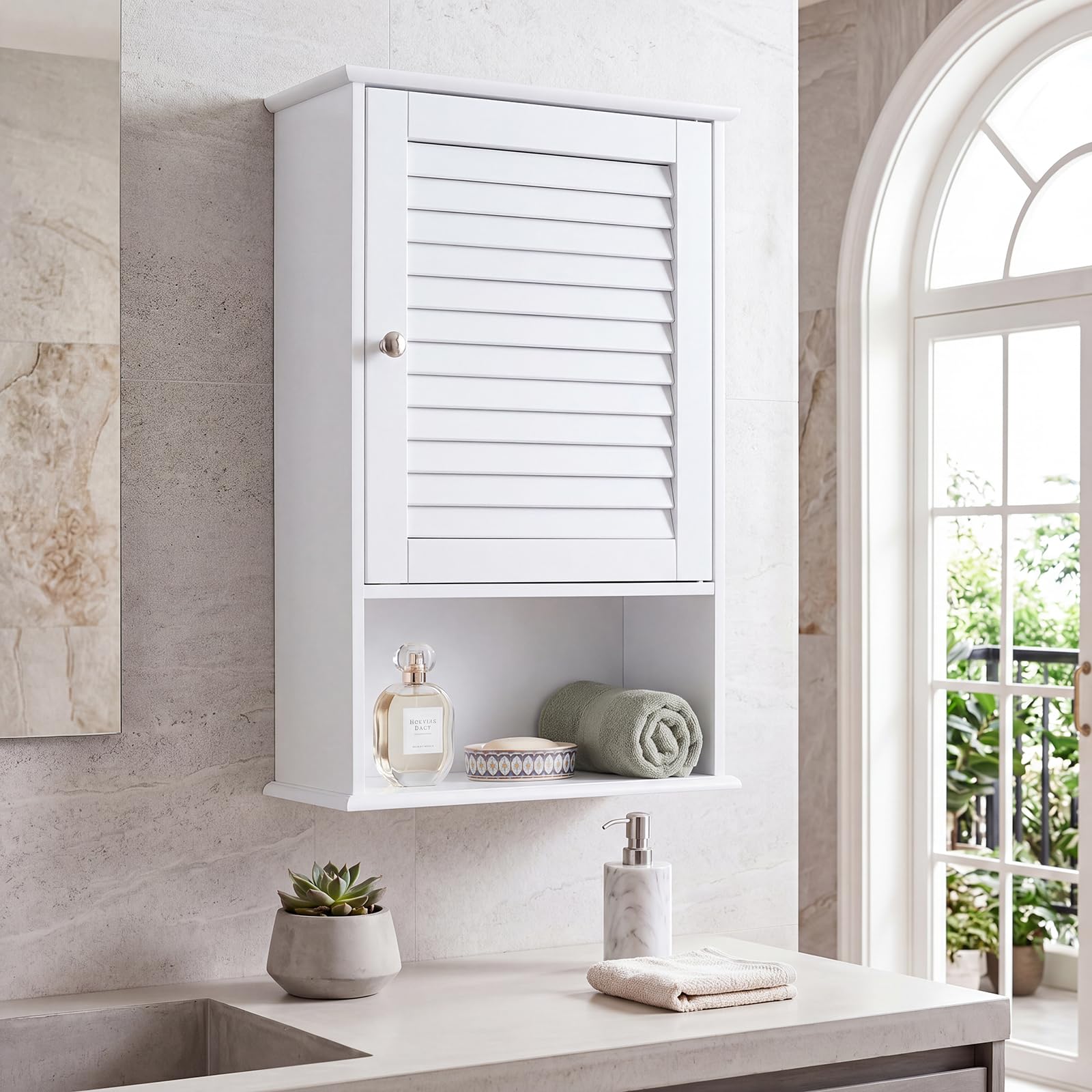 LIFEZEAL Armoire de Salle de Bain Murale avec 3 Étagères de Rangement, 42 x 17 x 70 CM,Meuble de Rangement Suspendu à Une Porte en Bois pour Salle de Bains, Étagère Réglable (Blanc)