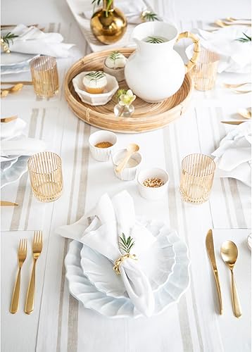 Miniatura 9 de Solino Home Camino de mesa de lino de 108 pulgadas de largo, rayas francesas, 100% lino puro natural y blanco, camino de mesa de granja de 14 x 108