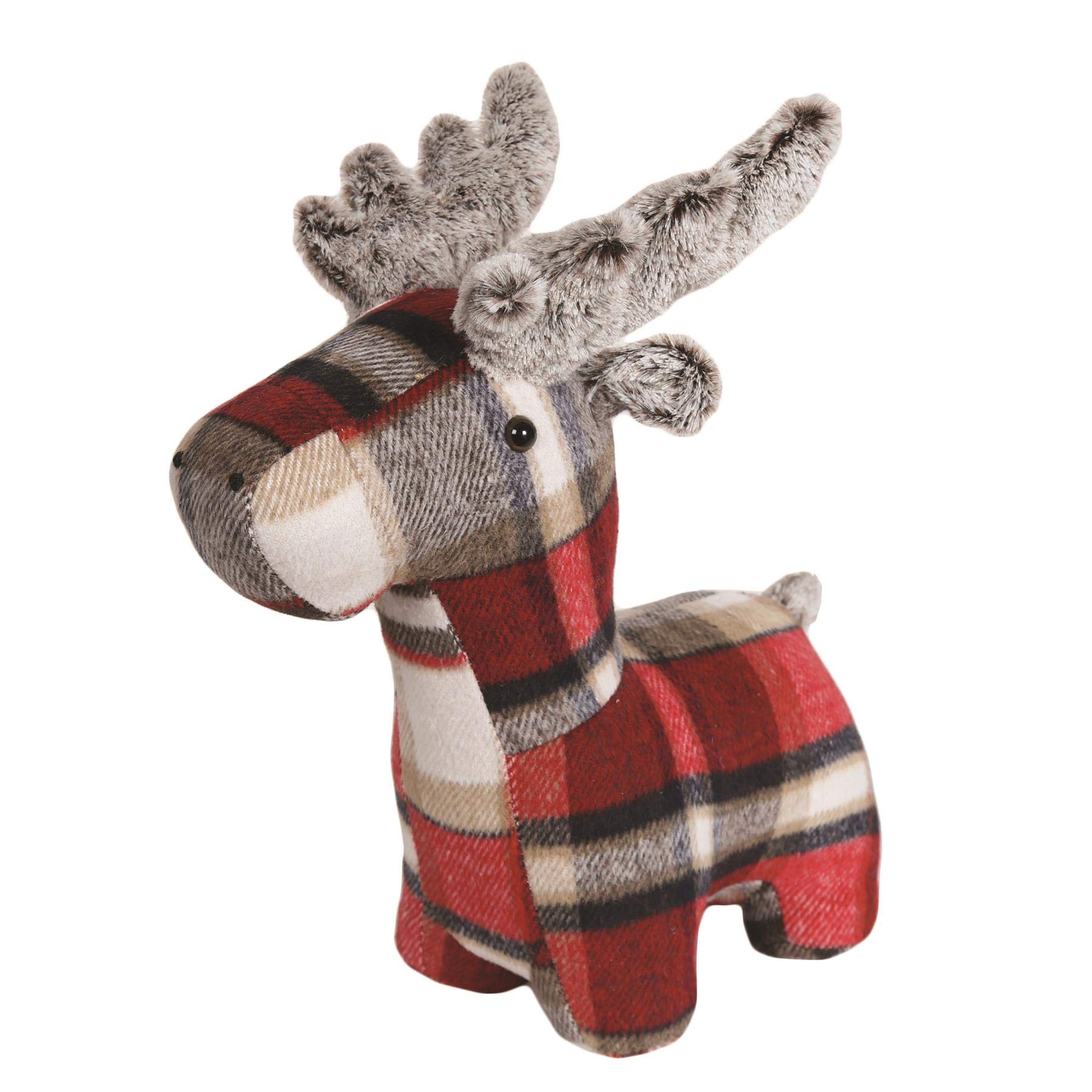 Caths Direct Red Checked Tartan Fabric Reindeer Doorstop Christmas Decoration