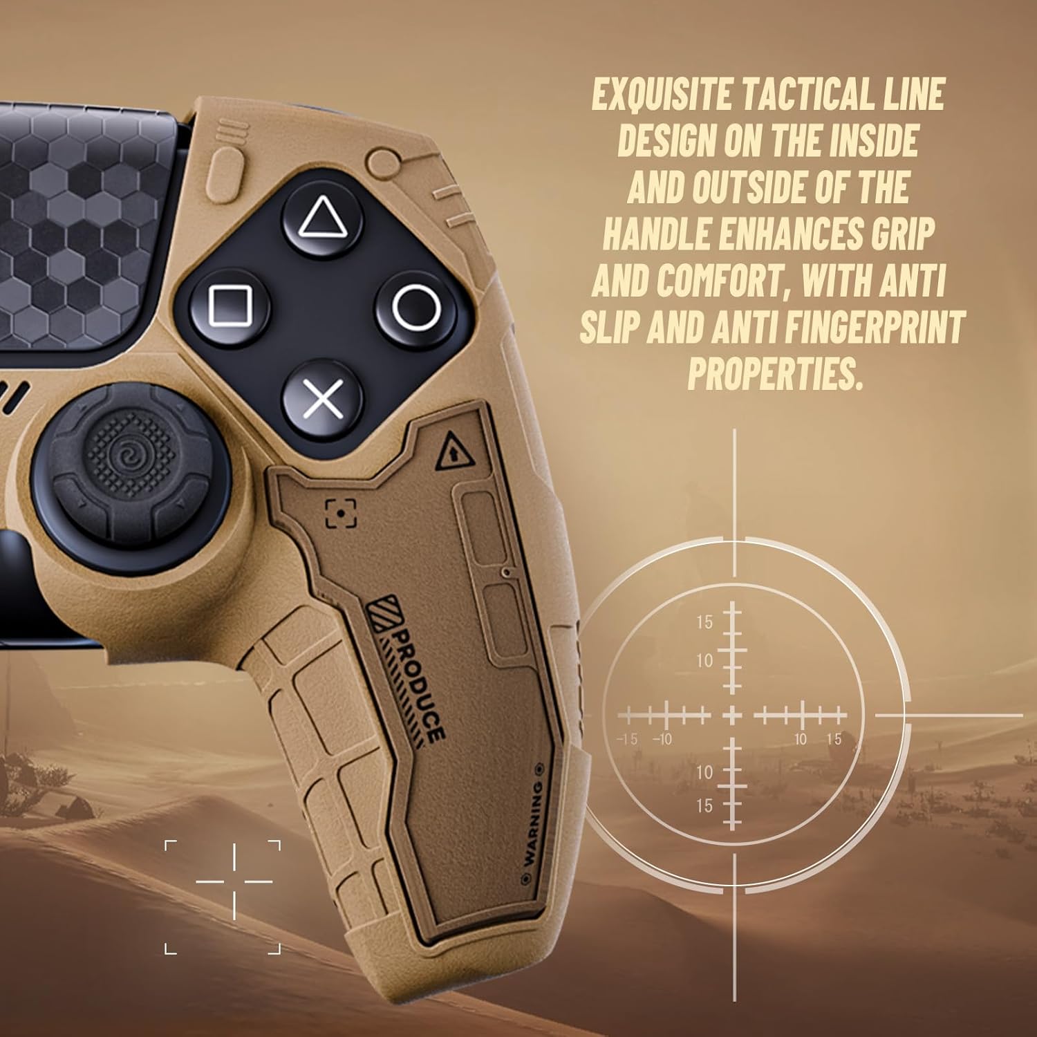 GeekShare G.S.TAC Tactical PS5 Controller Skin Set: Non-Slip Silicone Cover Compatible with PS5 Wireless Controller, 2 Thumb Grips & 2 Stickers, Compatible with Monster Hunter Wilds (Desert Yellow) - Image 5