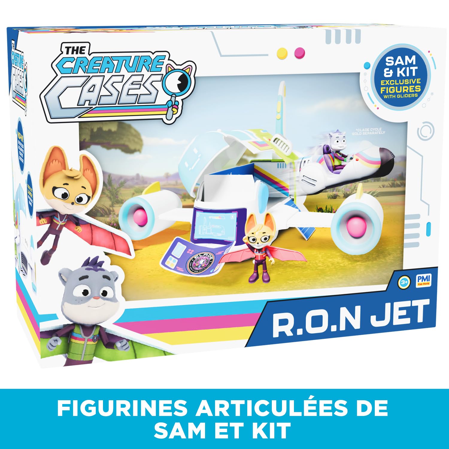 BANDAI - Enquêtes Sauvages - Coffret R.O.N Jet - Avion avec 2 Figurines Exclusives et Planeurs Détachables - Véhicule Interactif pour Enfants Série Creature Cases - Jouet Enfant 3 Ans et + - PMCC9014