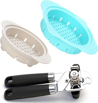 Magnetic Can Opener Bundle with Can Strainers Fit for 3.0|3.5|4.0-inches Can | Quick Drain Can Strainers | Sharp Stainless Steel Cutting Wheel | Easy to Use | 3 PCs Canned Food Duo