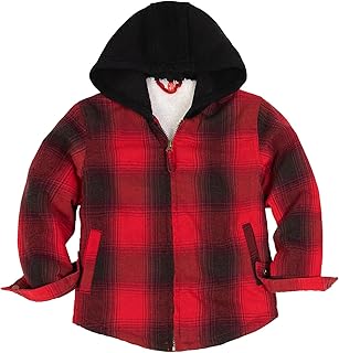 Unisex Toddler Boys Girls Plaid Zip Up Flannel Hooded Jacket Sherpa Lined Shacket with Hand Pockets
