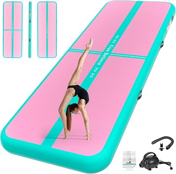 Pink Gymnastics Mat Inflatable Tumble Track Mats 10/13/16/20ft Training Mats for Home Air Mat for Kids with Pump 4/6 Thick for Cheerleading/Yoga/Exercise/Parkour/Beach/Park/Water