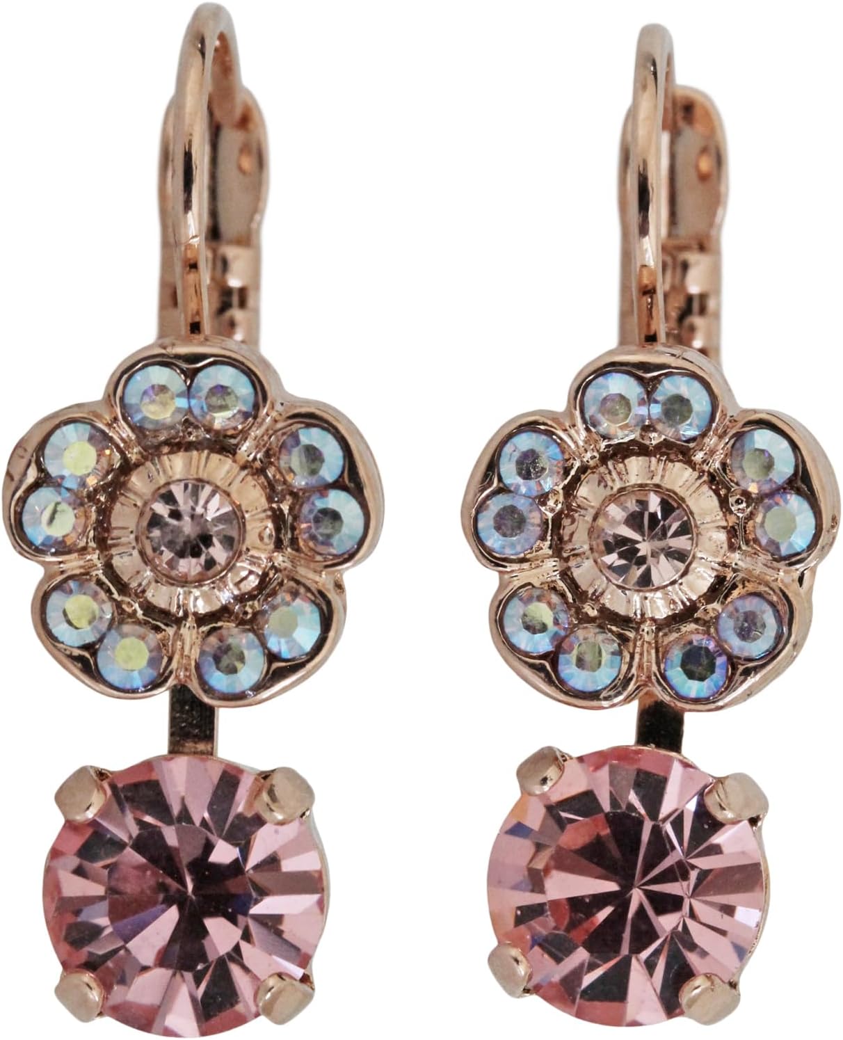 Mariana Rose Goldtone Floral Floret Drop Small Crystal Earrings, "Flamingo" Rose Pink AB 1211 319mr