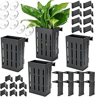 Borlech Upgraded Large Aquarium Plant Holder with Hooks and Suction Cups for Fish Tank Aquaponic Plant Cultivation and Aquascape Decorations (Black)