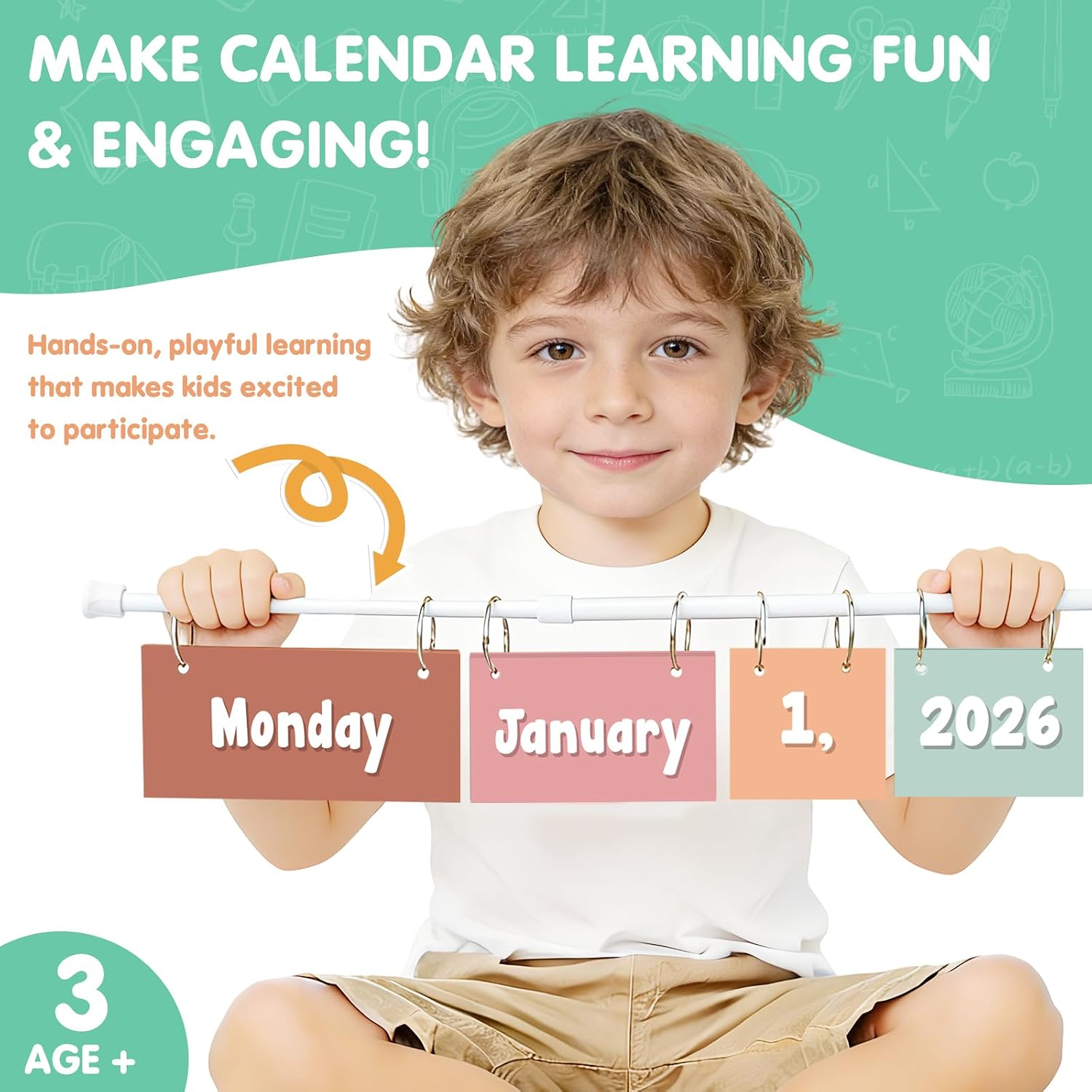 EAMAY Classroom Boho Flip Calendar Chart Set wtih 55 Cards and Hanging Rod, Colorful Classroom Decor for Teacher Supplies Must Haves! image 3