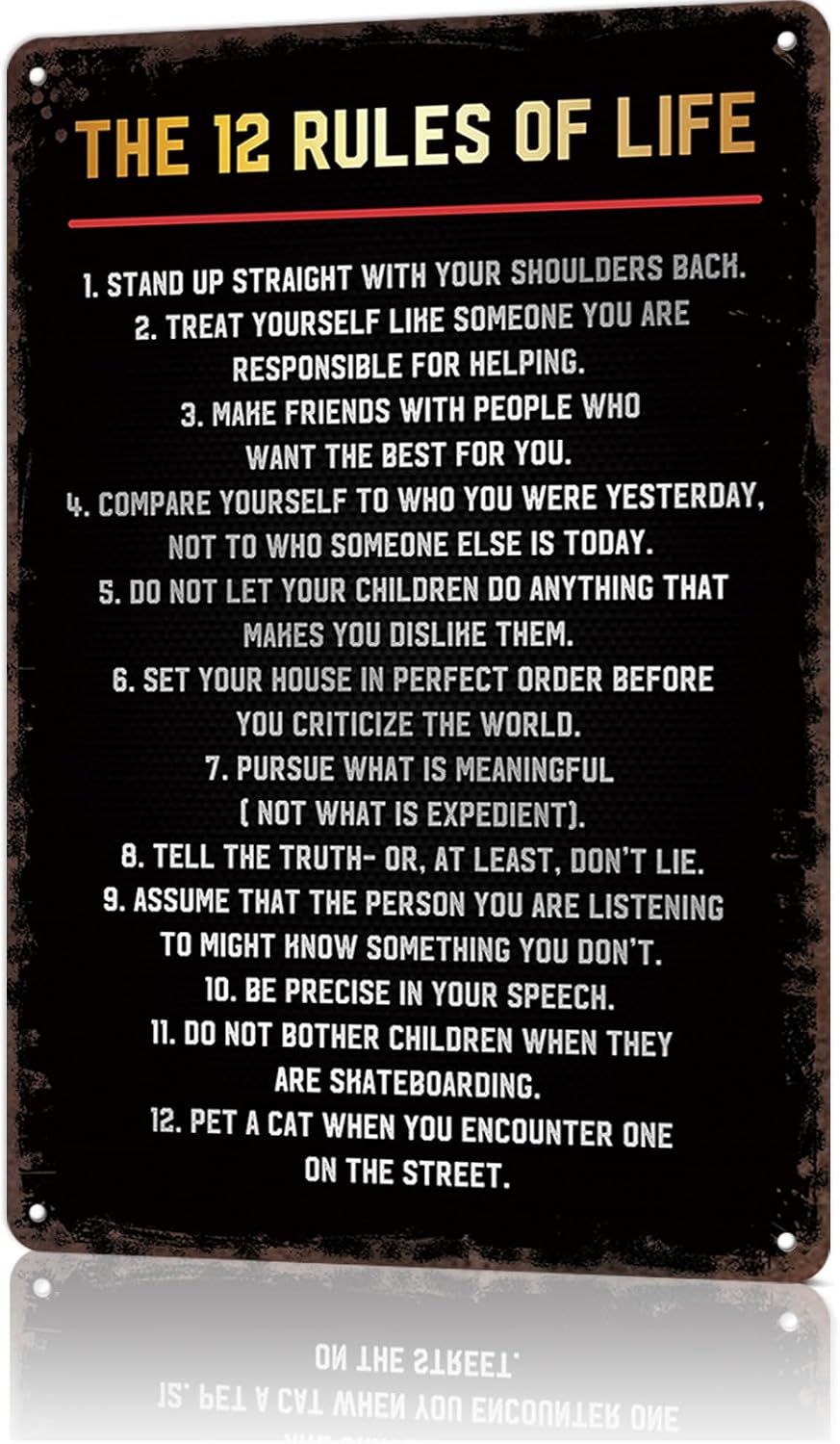 Vintage Metal Sign Decor 12 Rules of Life Poster Poster Retro Funny Tin Signs For Man Cave Decor Basement Pub Farmhouse Diner Cafe Outdoor Aluminum Decorations 8×12 Inch