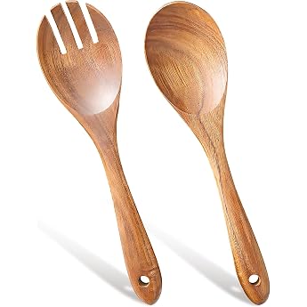 Set of 2 Wooden Salad Servers 26 cm Salad Fork and Salad Spoon Olive Wood for Salad Pasta Fruit