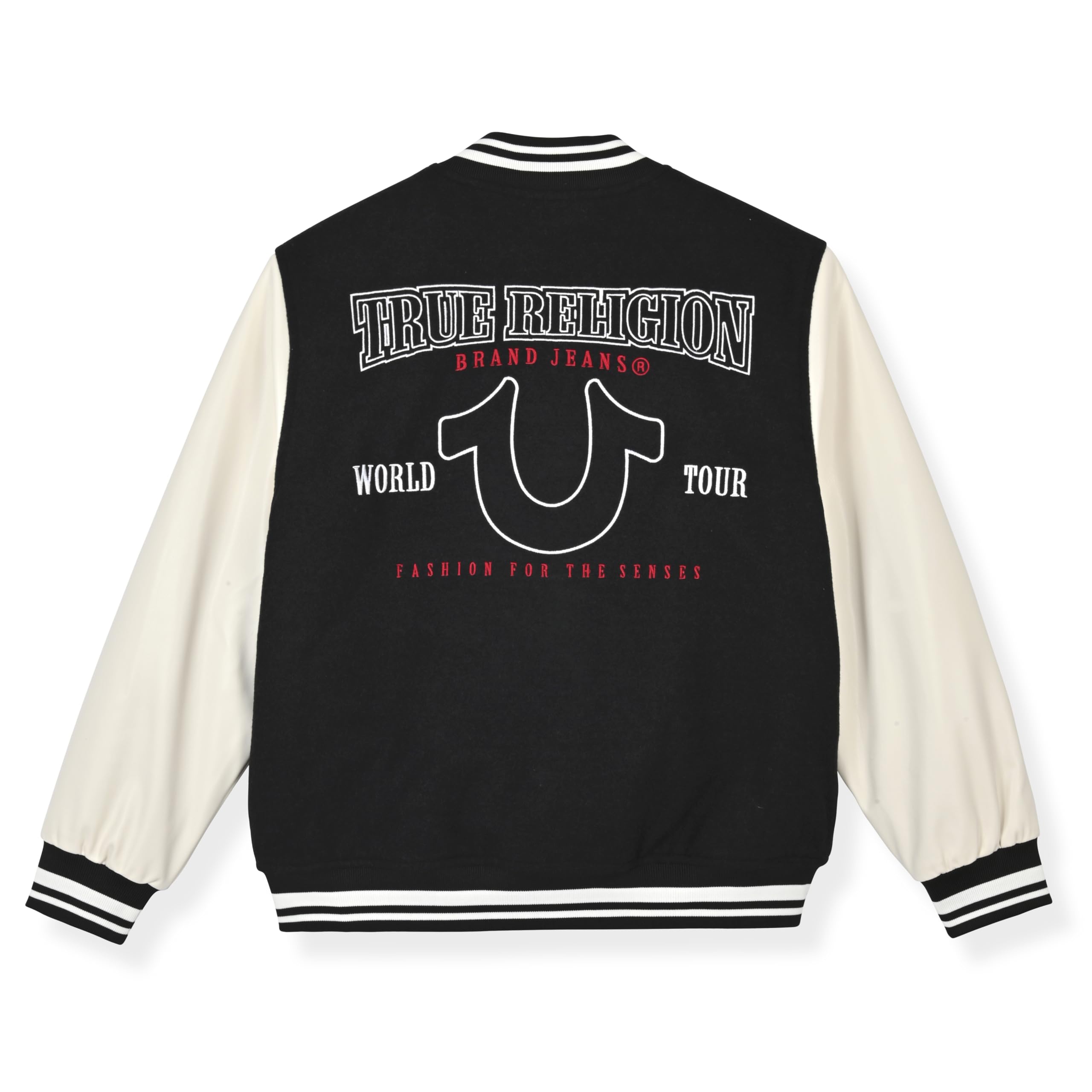 True Religion Jungen Varsity Jacket - Stilvolle Knopfleiste vorne Jacke mit Kunstlederärmeln