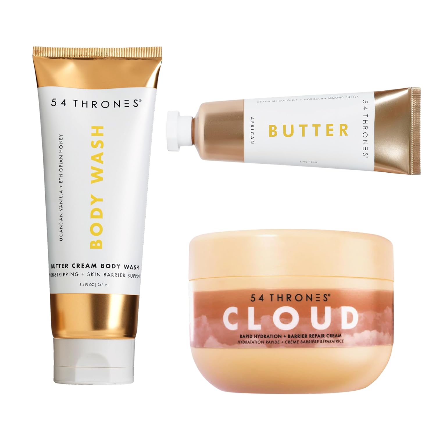 Anti-Ashy Bundle: Butter Cream Body Wash & Barrier Repair Cloud Cream (Ugandan Vanilla + Ethiopian Honey) + African Beauty Butter (Ghanaian Coconut + Moroccan Almond), Shea Butter Infused