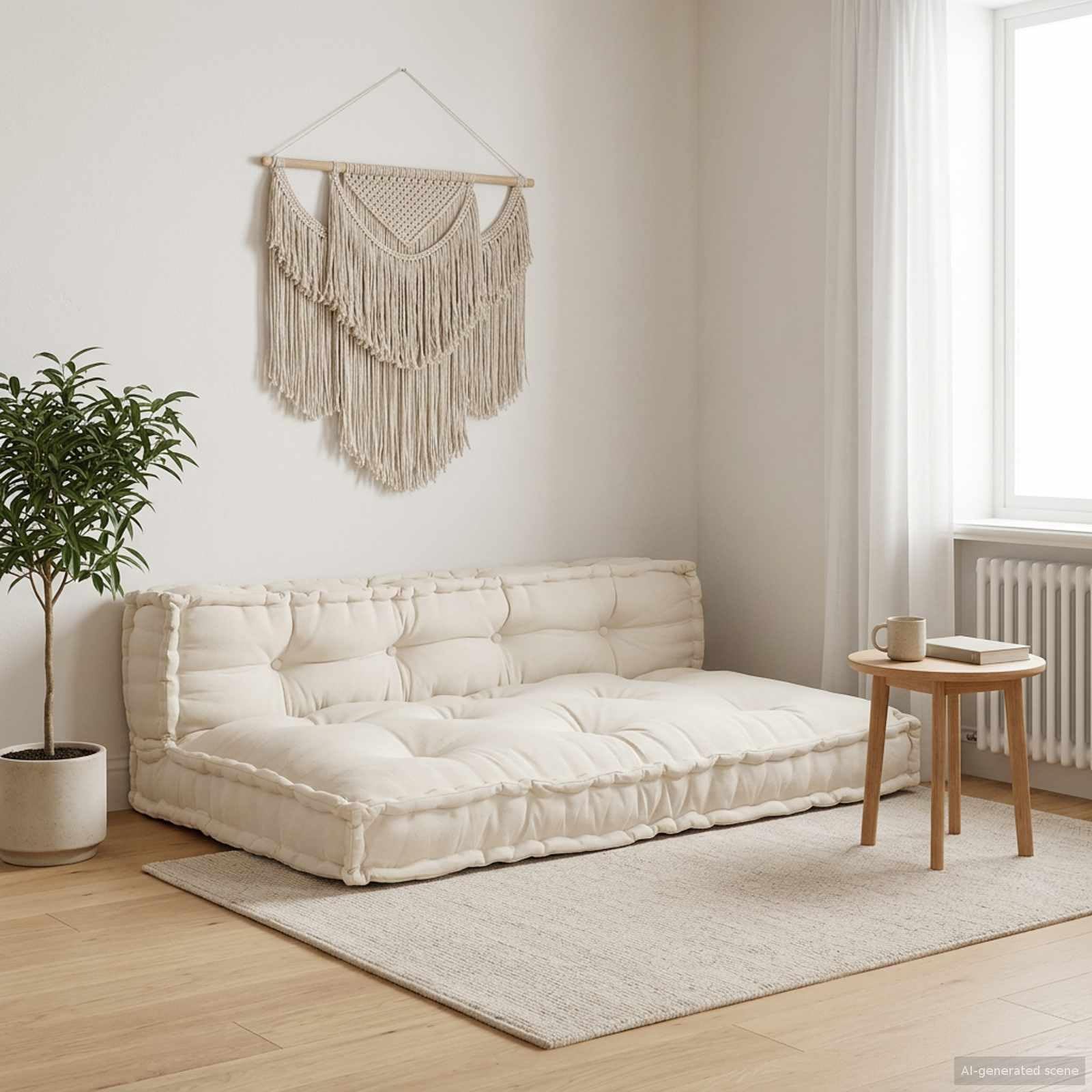 Cojines para palés de 120 x 80 cm con acolchado grueso y tela resistente crema