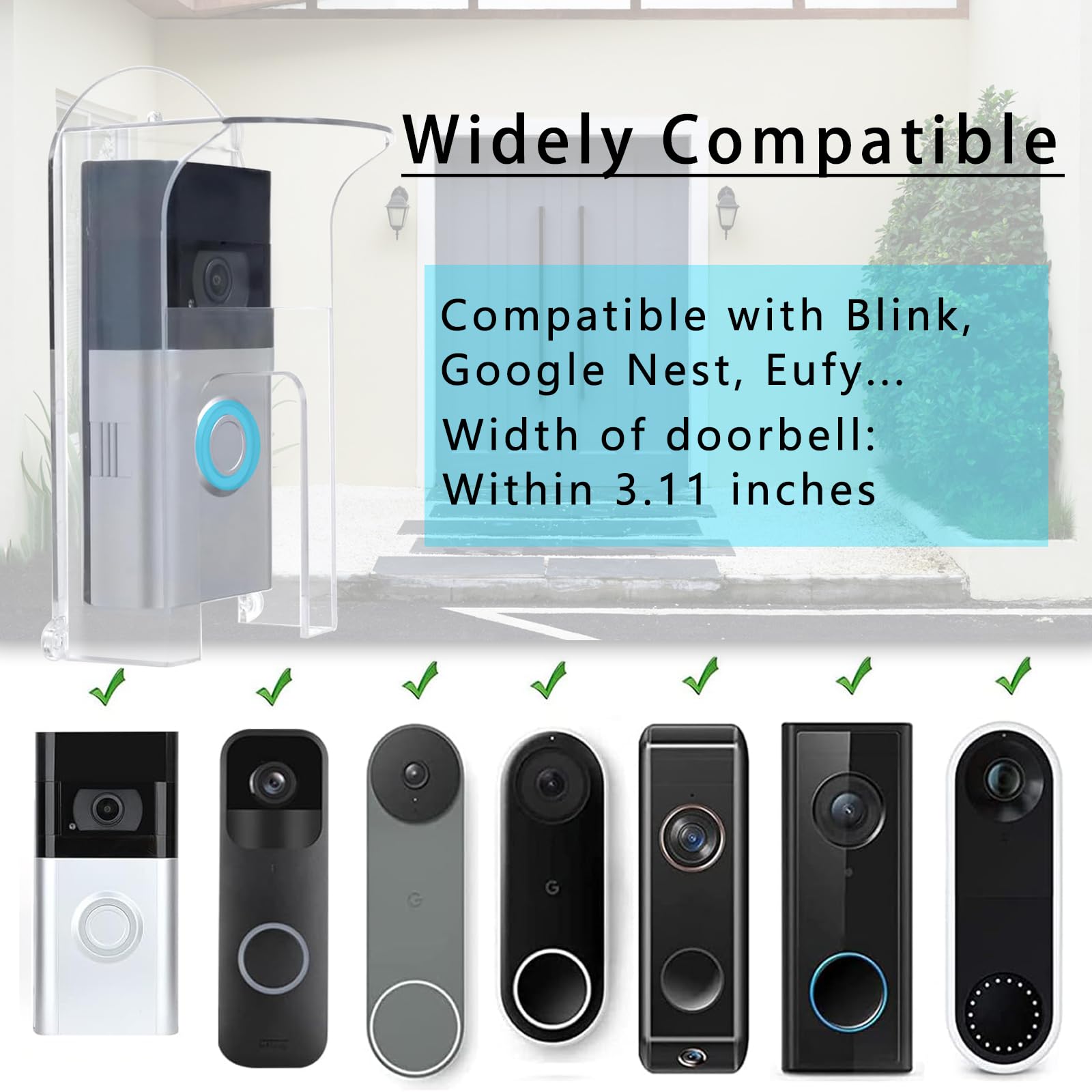 TEKCAM Doorbell Rain Cover Compatible with Ring 1st 2nd Generation 3+ Plus/Blink/Google Nest/Eufy Smart Video Doorbell, Transparent Rain Cover Weather Protection Waterproof Protector Shield - Image 3