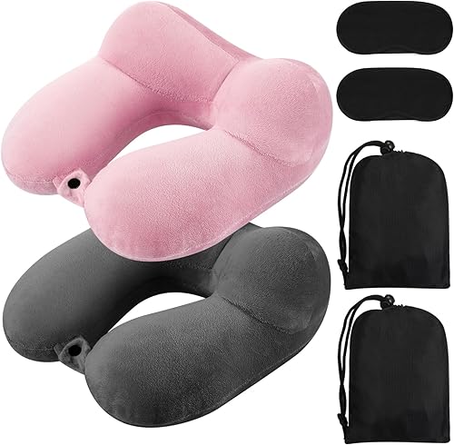 Sintuff Paquete de 2 almohadas inflables de viaje para aviones, almohadas inflables para vuelos de cuello con bolsa compacta y venda para los ojos, disponible en Yaxa Colombia