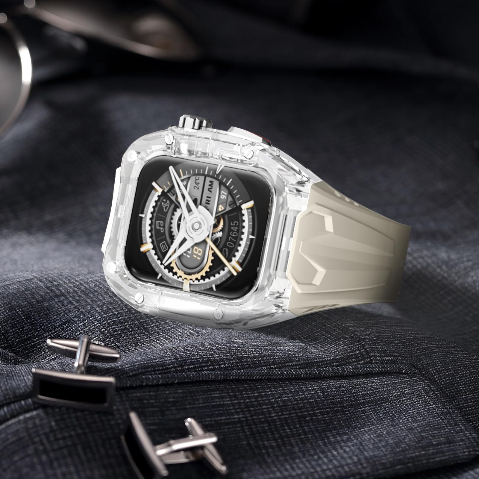 Delidigi für Apple Watch Armband mit Gehäuse Serie 9/8/7 41mm 6/5/4/SE 40mm | Robustes Stoßfestes Sportarmband mit Durchsichtiger PC Stoßschutzhülle, kompatibel mit Apple Watch Serie 9/8/7/6/5/4/SE3 2 1