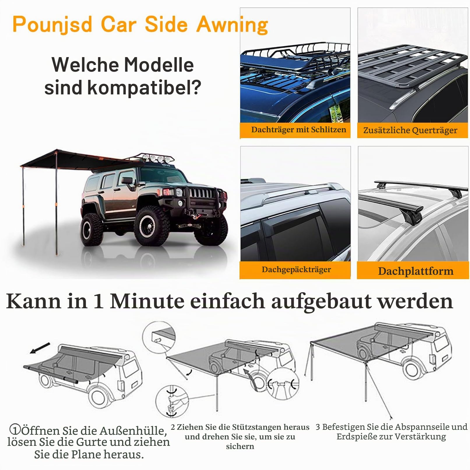 Ausziehbarer Dachträger-Sonnenschutz, PU5000 mm Einziehbare Auto-Seitenmarkise mit Aufbewahrungstasche, Wetterfestes UV50+ Vorzelt Wohnwagen mit Tragetasche (Size : 160x250cm/5.2x8.2ft)