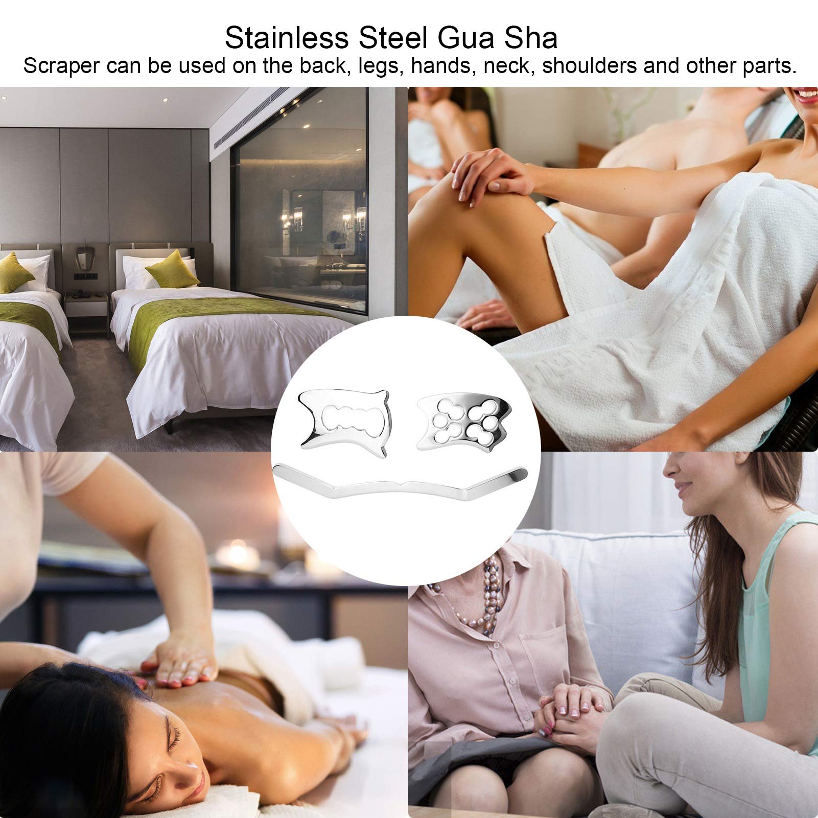 SOYDAN Herramientas de raspado Gua Sha, 3 unids/Set de Acero Inoxidable Placa de raspado Gua Sha Herramientas de Masaje Corporal for Herramientas de Masaje de Hombros y cuello/76