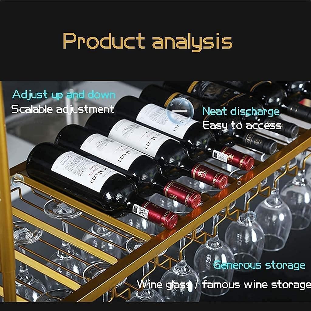 Adjustable Iron Ceiling Mounted Wine Glass and Bottle Holder with Baking Process, Upside Down Glass Storage Shelf for Home, Kitchen, Bar Decor(Black,100 * 35 * 8Cm) (Gold 120 * 35 * 8Cm)