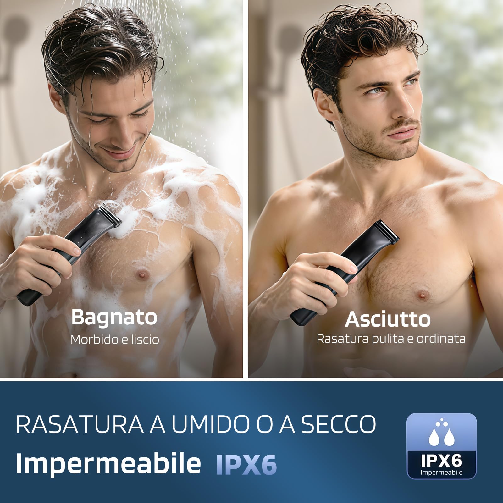 MAXGROOM 2 in 1 Rasoio Elettrico Corpo Uomo a Umido e Secco, Rasoio Parti Intime Uomo con 2 Testine, Depilatore Corpo, Display LED, Pettine Regolabile, Ideale per Palestra e Viaggi
