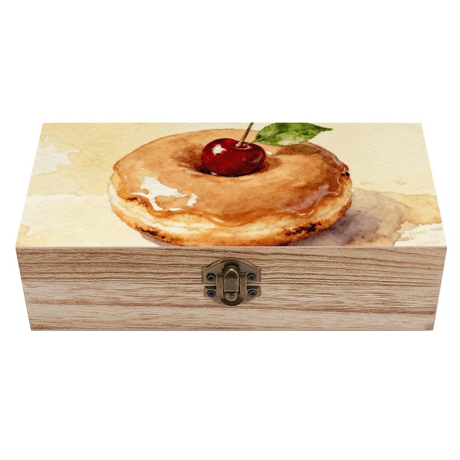 LZQPOEAS Donuts Wooden Storage Box Small Decorative Box with Hinged Lid Handmade Elegant Keepsake Storage Box for Jewelry, Photos, Trinkets, Letter Gifts, Small Heirlooms