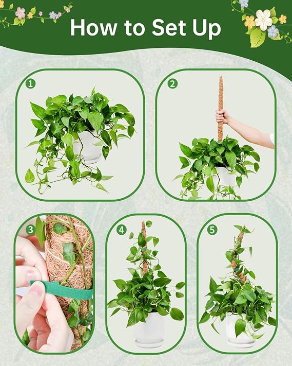 Bendable Moss Pole for Plants, Garden Sage 2 Pieces of 23.6 Inch/60 cm Monstera Cheese Plants Moss Pole kit, Handmade Stakes for Indoor and Climbing Plants