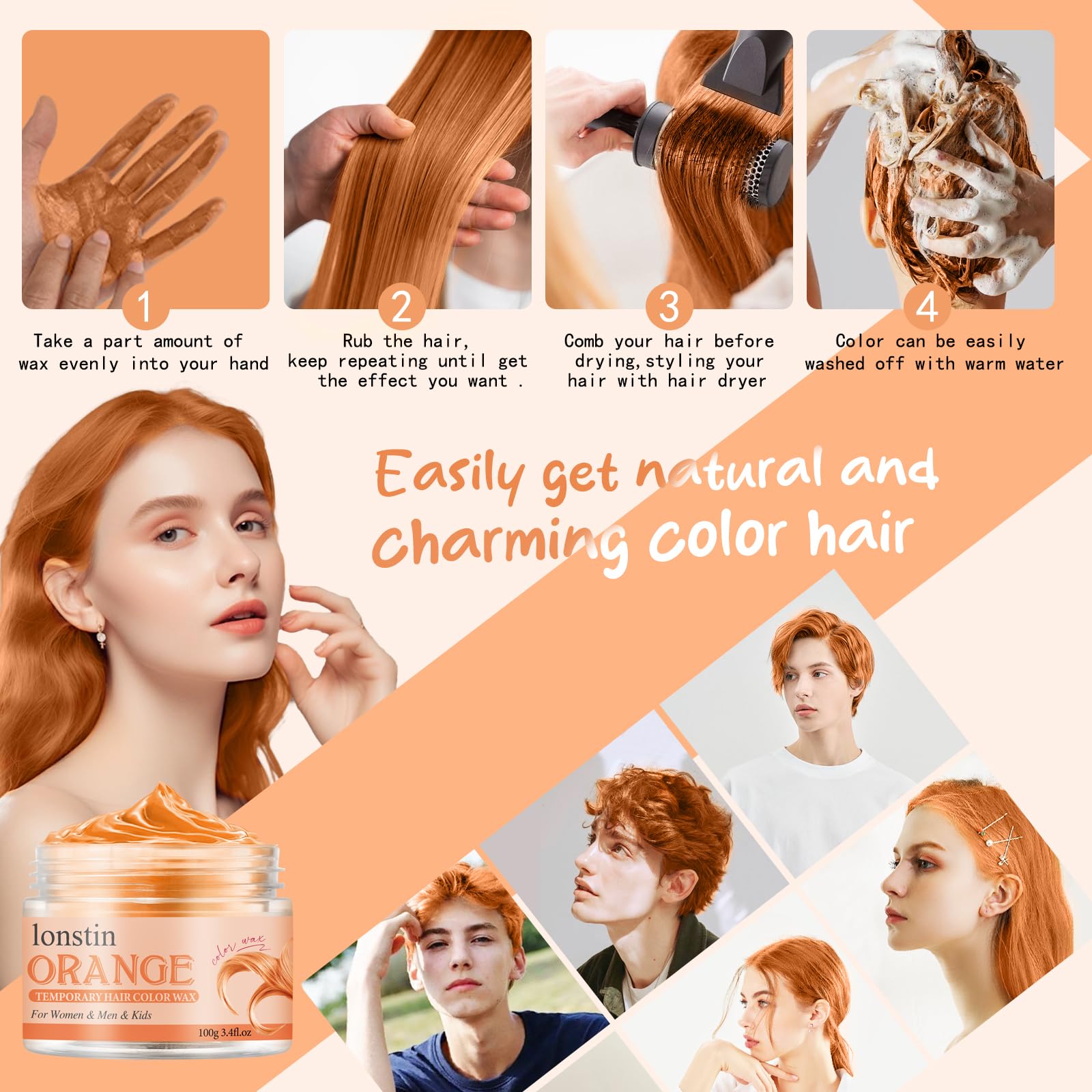 Amazon.com : Temporary Hair Color For Kids Orange, lonstin Orange