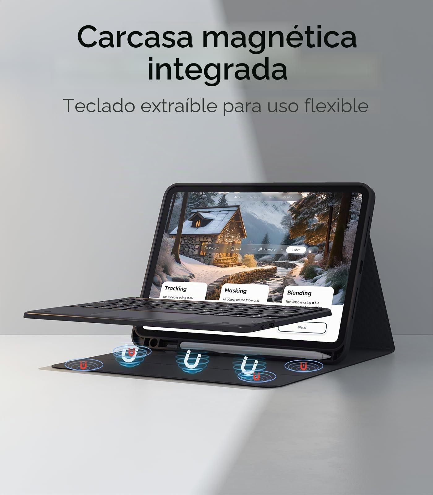 CHESONA Teclado para iPad Pro 11 2025 (M5)/2024 (M4), 7 colores de iluminación, trackpad multitáctil, funda con soporte para lápiz, 2 canales Bluetooth para M4 iPad Pro 2024 de 11 pulgadas, negro
