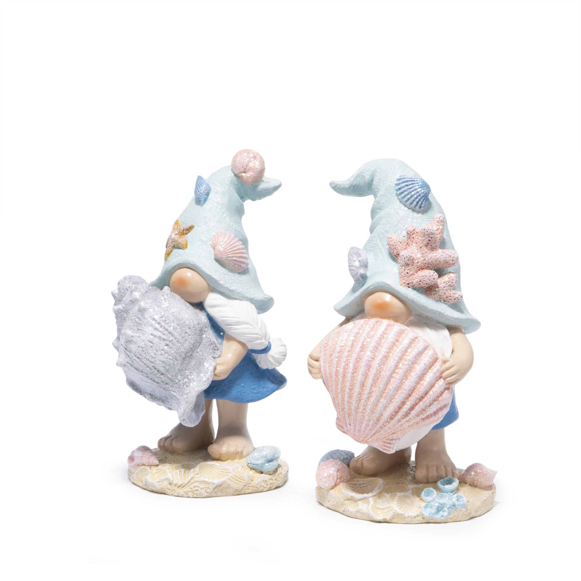 Hodao Ocean Elf Figurines with Seashell & Conch – Coastal Nautical Beach Elf Decor for Coastal Living Room, Ocean Themed Home Tabletop Decoration, Gift for Retirees (Blue-Grey)