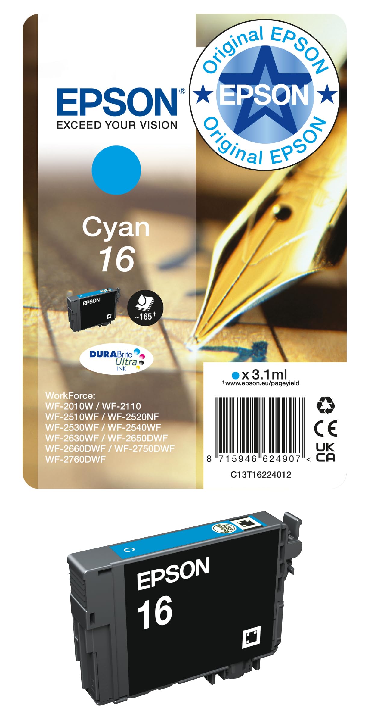 Epson 405XL Suitcase High Yield Genuine Multipack,Eco-Friendly Packaging, 4-colours Ink Cartridges, DURABrite Ultra Ink