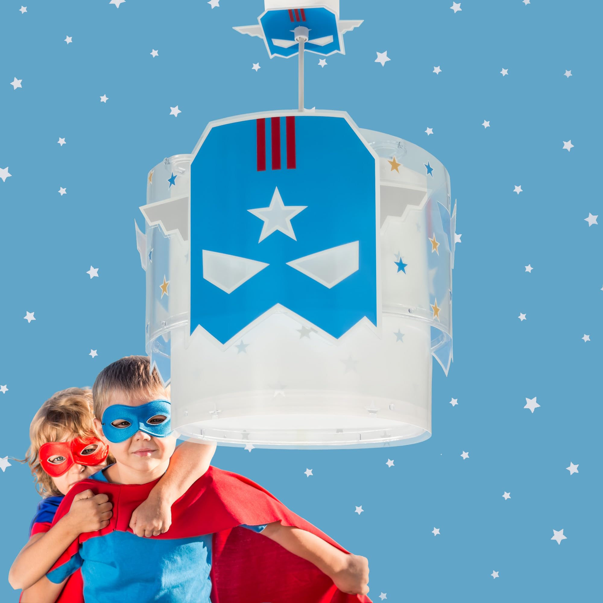 Dalber Lampe kinderzimmer, kinderlampe Pendelleuchte Hängelampe, Deckenleuchte Kinder, Deckenlampe kinderzimmer, Blue Hero Superheld