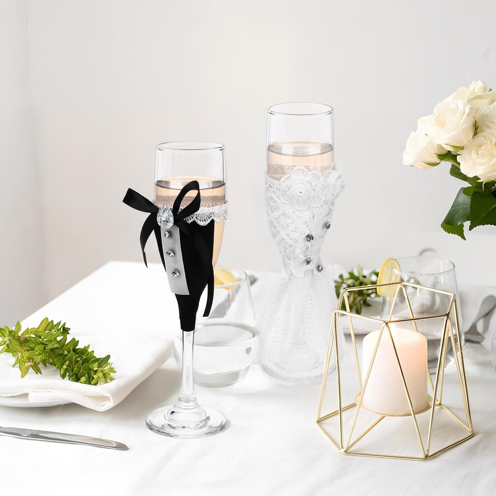 Juego de copas de vino de boda for novios, copas de tostado vintage en blanco y negro for celebración de compromiso Vaso para bebidas