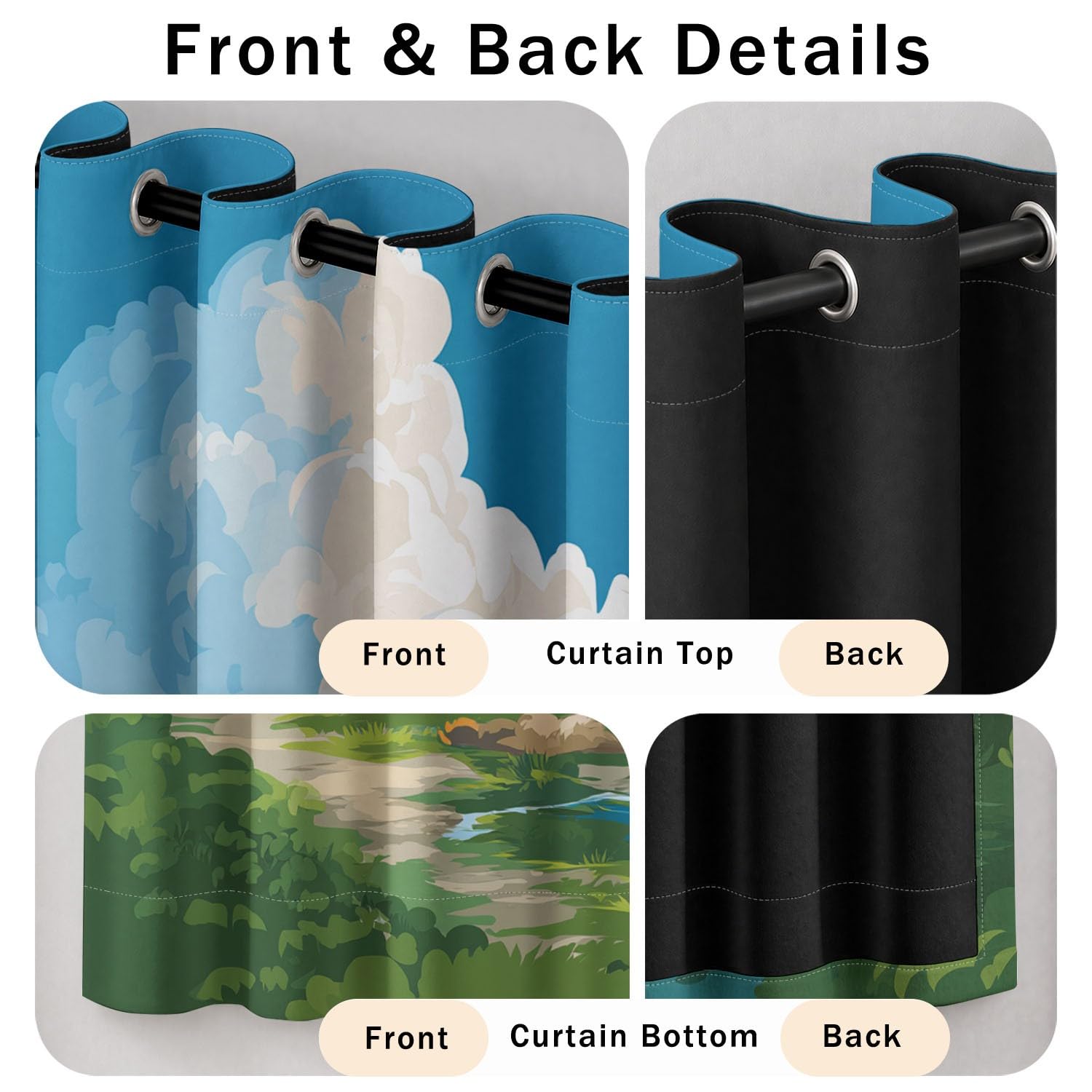 Générique Rideaux Occultants Nature Fraîche 140L X 260H cm Lac Serein, Pont Bois, forêt luxuriante – Isolation Thermique et Protection de l'Intimité, 2 Panneaux pour Chambre d'enfant
