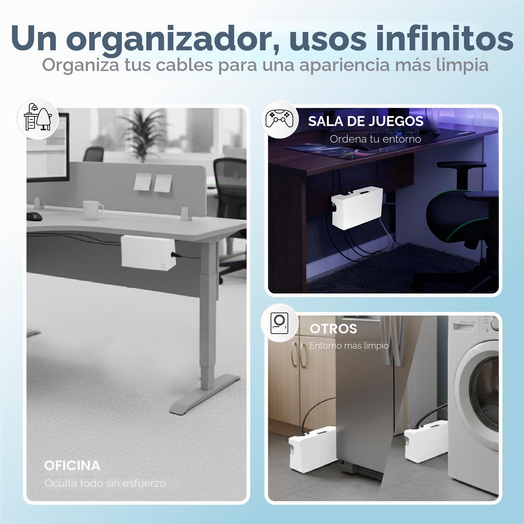 Caja de gestión de Cables para Cables, Elegante y Duradera Caja organizadora de Cables para Ocultar Cables y regletas, Caja de Cables de Montaje en Pared (Blanco)
