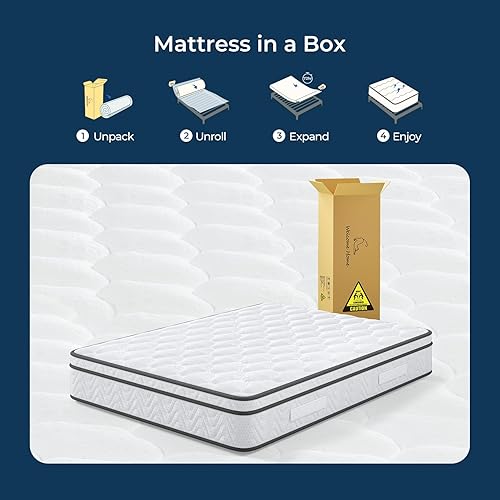 Miniatura 5 de Vesgantti Colchón tamaño California King, híbrido de 10 pulgadas en una caja con espuma viscoelástica y resorte de bolsillo, diseño ergonómico y