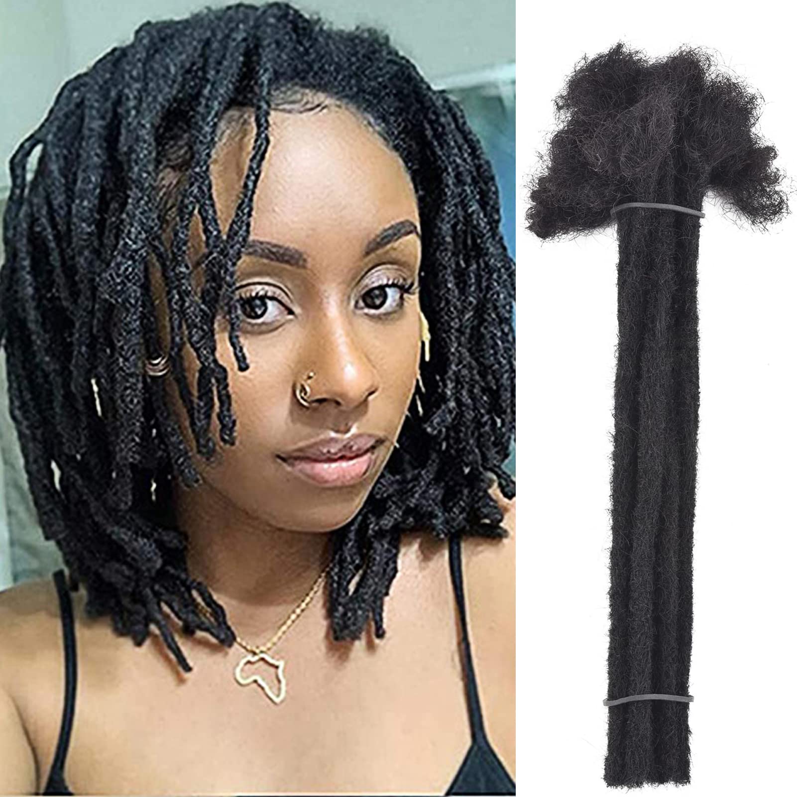 Dreadlock Extensions Human Hair, Handmade Permanent Loc Extensions Human Hair 0.8cm 8Inch 10Stands For Man/Women/Kids Full Head Can Be Dyed Bleached Curled(Natual Black)