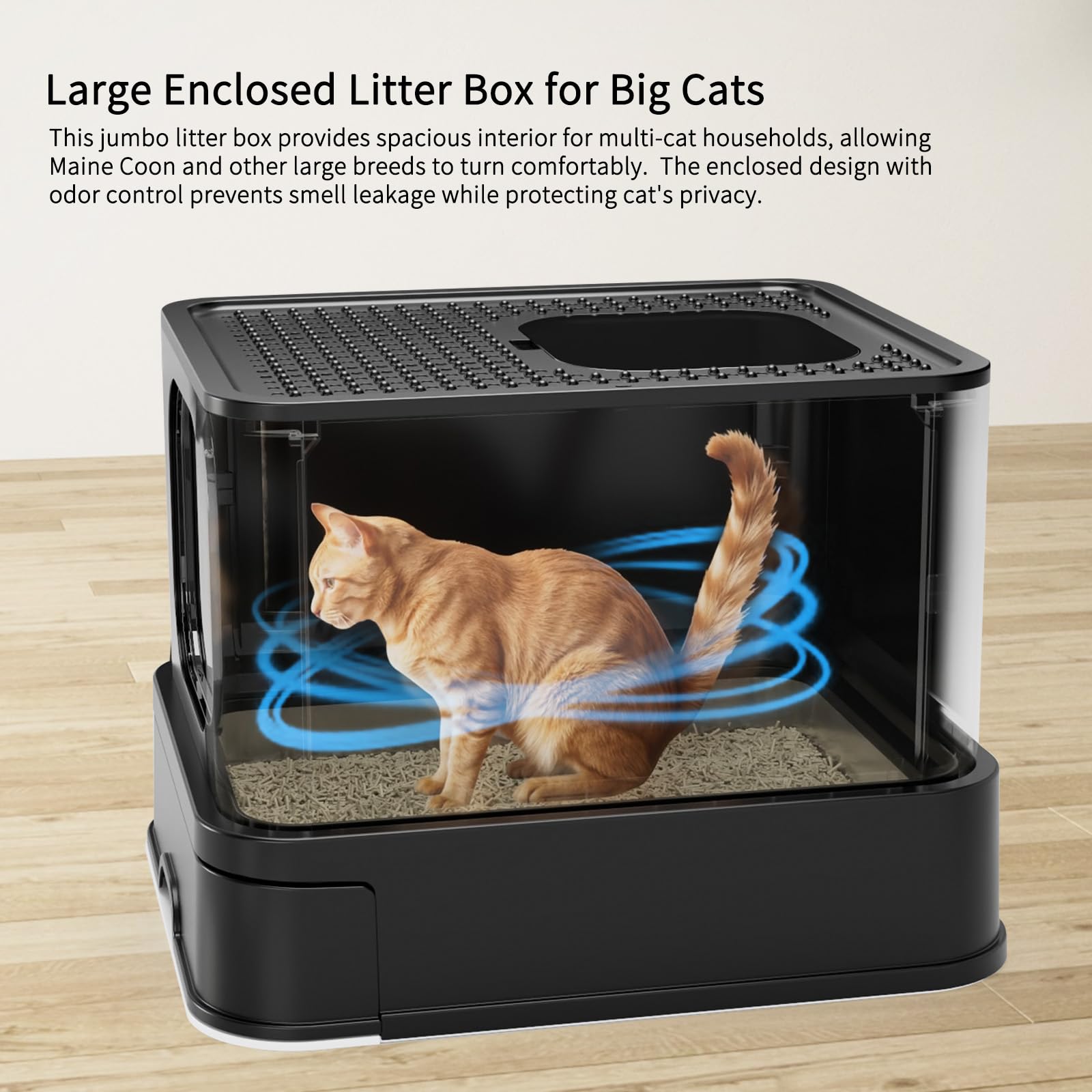 RIZZARI Stainless Steel Cat Box: Spacious Black Enclosed Top-Entry - Teflon Coated Pan Resists Sticking - Reduces Tracking & Odor - Leakproof & Easy to Clean - Fits Large Cats in Living Room Garage - image 3