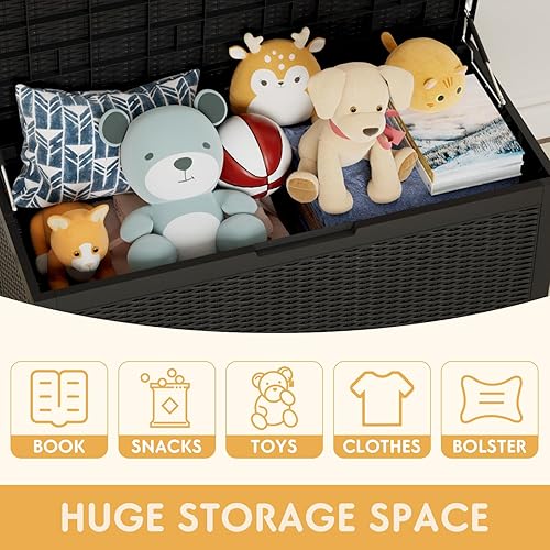 Miniatura 5 de YESHOMY Baúl de almacenamiento, banco de zapatos de resina para entrada con cojín suave, soporte hidráulico, tapa abatible, soporta 450 libras, 47.6