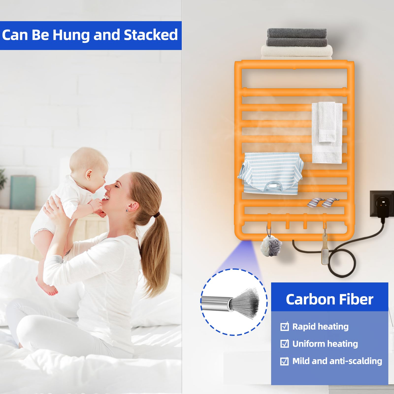 TINS Scaldasalviette Elettrico Termoarredo Bagnocon Conschermo LED e App Portasciugamani Elettrico Temporizzatori e Termostato con Ganci Rimovibili e Aste Appendiabiti Rimovibili- White 49x13.2x78cm