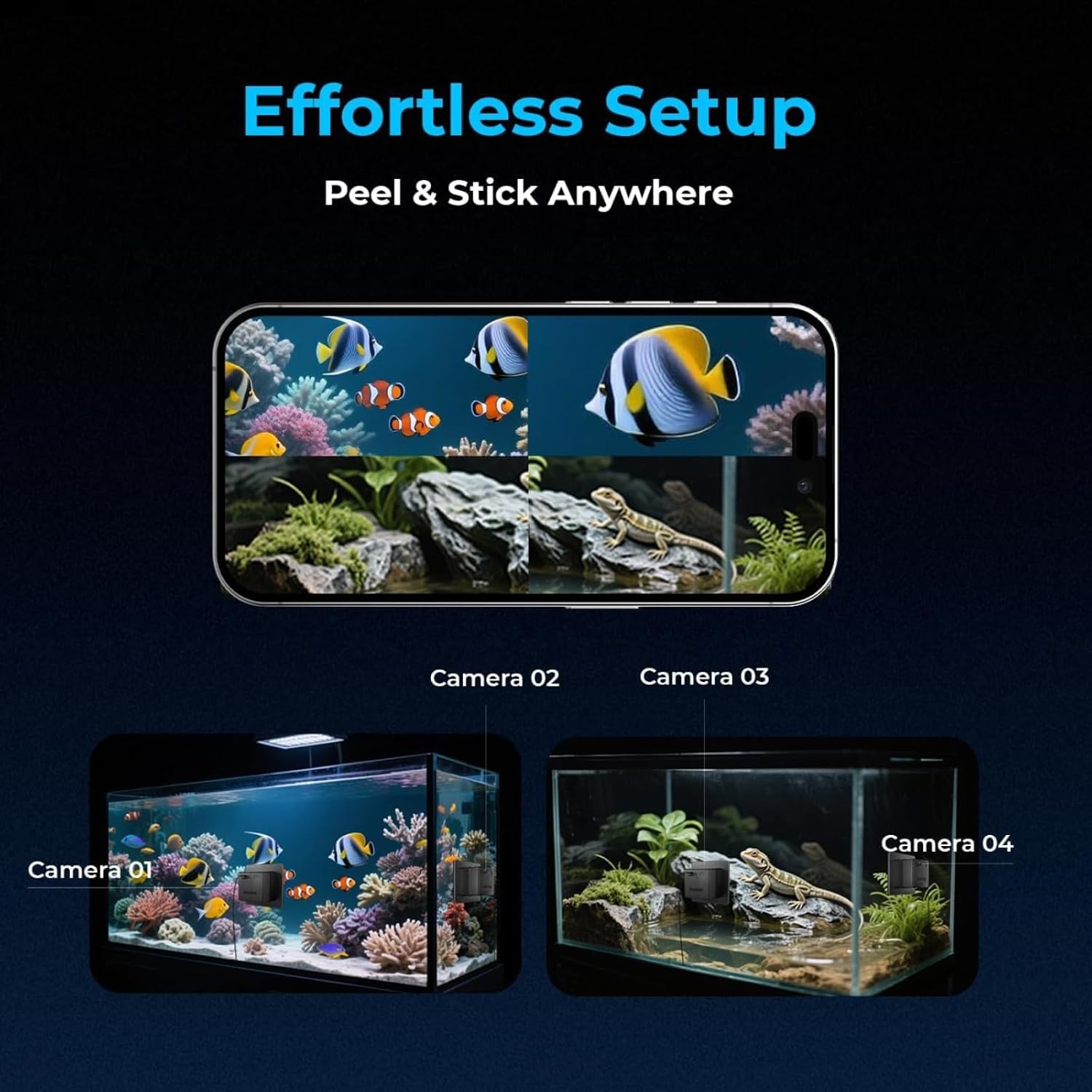 2K Aquarium Camera, 2K Aquarium & Terrarium Pet Camera, 140° Wide-Angle Anti-Glare & Anti-Reflection, for Reptile Terrarium with AI Motion Detection 2-Way Audio (Black)