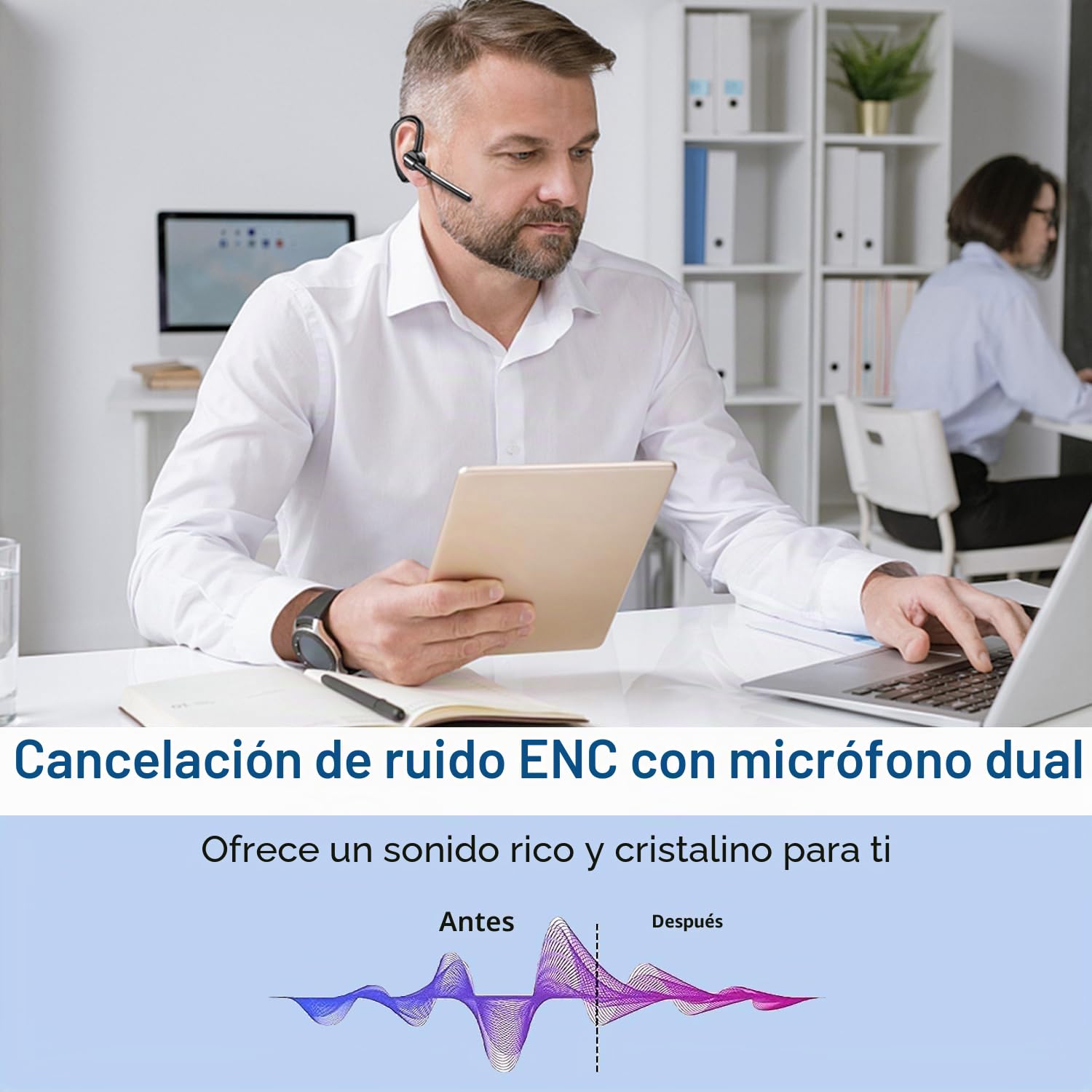 Auriculares Bluetooth con CVC8.0 Doble Micrófono Cancelación de Ruido, Auricular Bluetooth Inalámbricos Pinganillo V5.0 para Móvil iPhone Samsung Conducción Oficina Negocios, Chat Claro