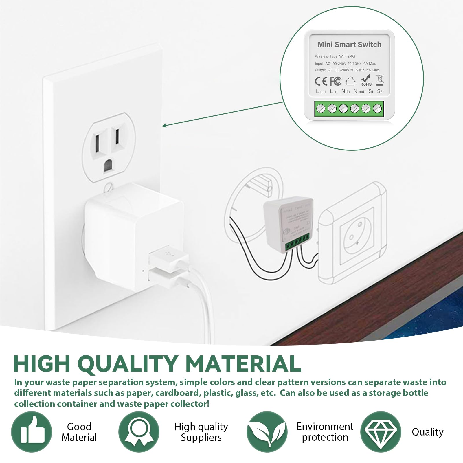 Módulo Mini Interruptor Inteligente WiFi de 2 Vías - 4 Piezas DIY para Pared, Compatible con App Tuya