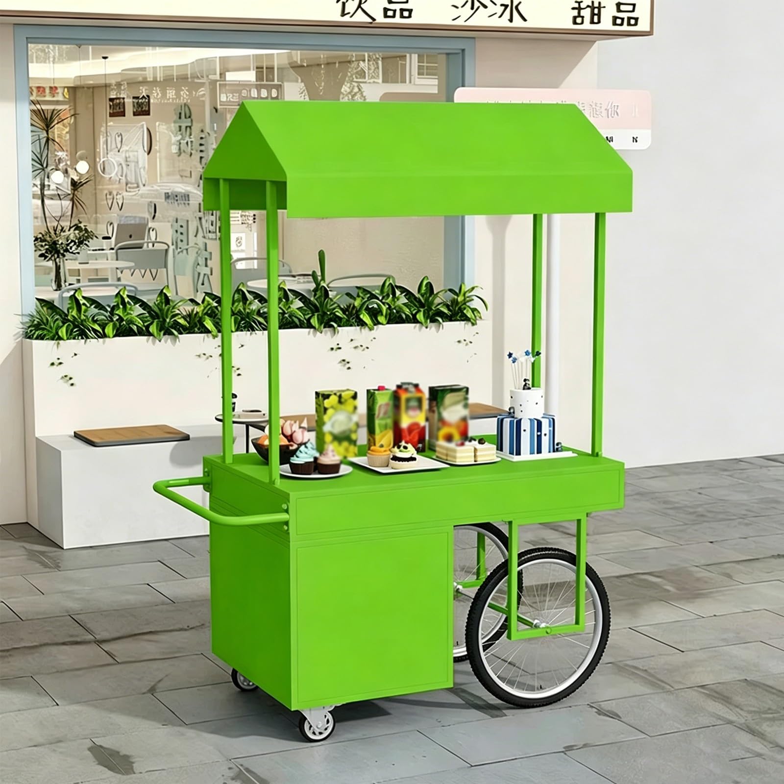 Mobile Food Stand with Canopy, Heavy-Duty Iron Vendor Cart Lockable Wheels, Perfect for Farmers Market, Street Food & Dessert Events